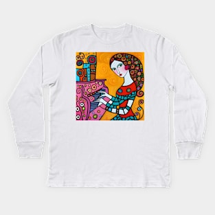 Young woman playing a Piano Kids Long Sleeve T-Shirt